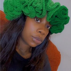 Green Crochet Ruffle Hat